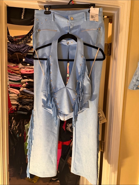 Forever 21 Other - Forever 21 Light Blue Fringe Halter Crop Top & Flared Pants and shorts set